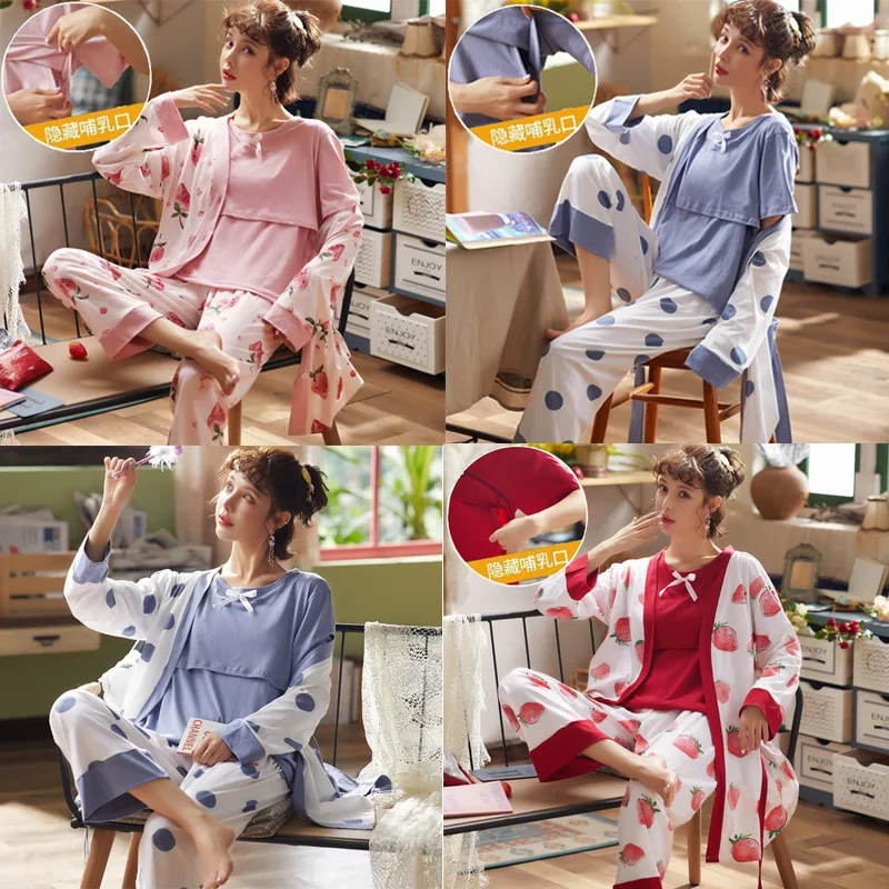 

Для беременных женщин и молодых матерей одежда для сна Пижама для беременных костюм для кормления грудью принт кормящих футболка + куртка + ...