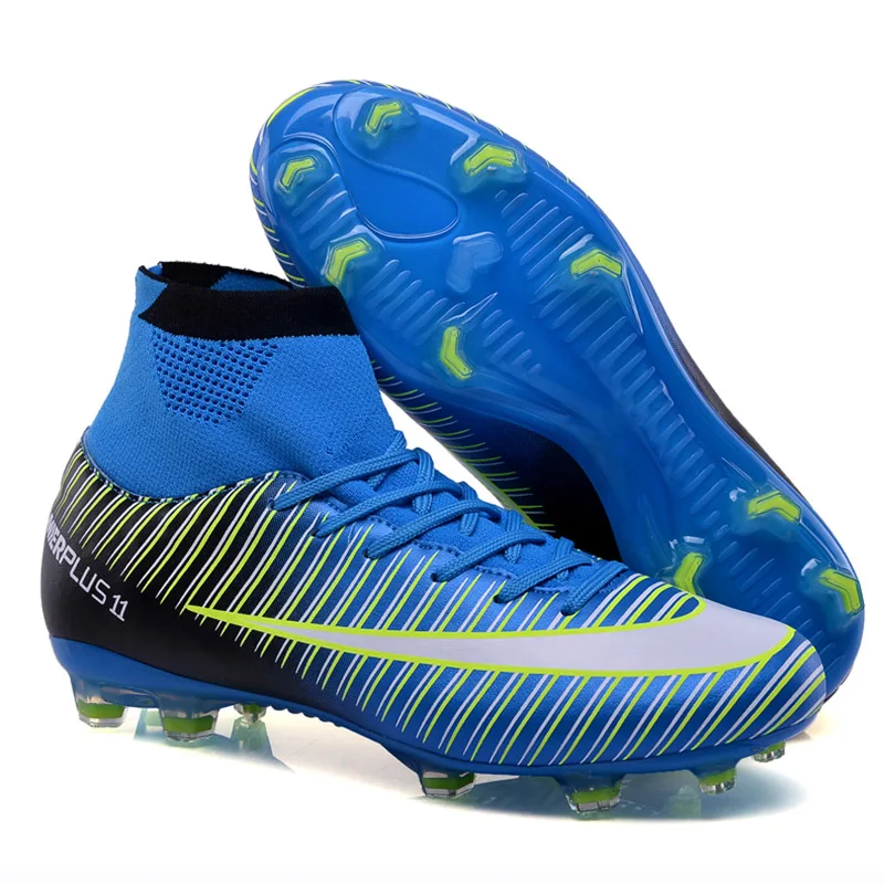 Long Spikes Blue Уличные футбольные бутсы, мужские длинные шипы для мальчиков, футбольные кроссовки с высоким берцем, мужские футбольные тренеры, обувь Chuteira Futebol - Цвет: Long Spikes Blue