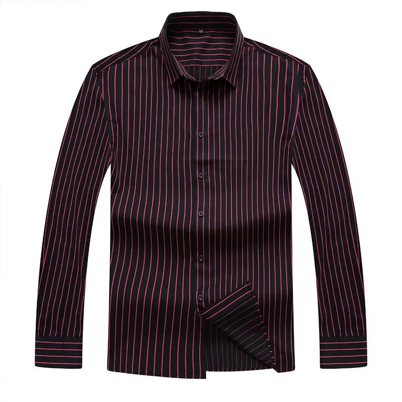 

Autumn new vertical stripe shirt men's plus fat size loose fat middle aged Korean fashion leisure Long Sleeve Shirt