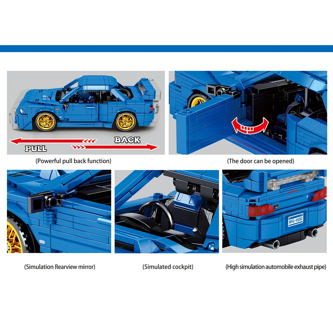 

896Pcs Sports Car Model Pull Back Super Car Building Block Bricks Toys Blocks assembly Educational toy for kids gift - Blue