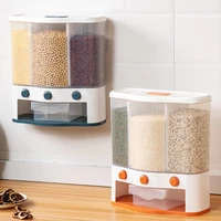 3 internal grids wall mounted grain storage tank dry food dispenser rice bucket storage box for grains rice beans