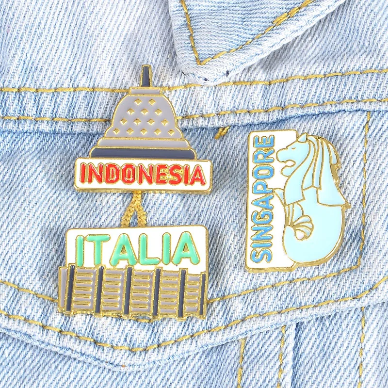 Популярная брошка мультфильм Landmark Building Creative Сингапур Indonesia рюкзак одежда значок