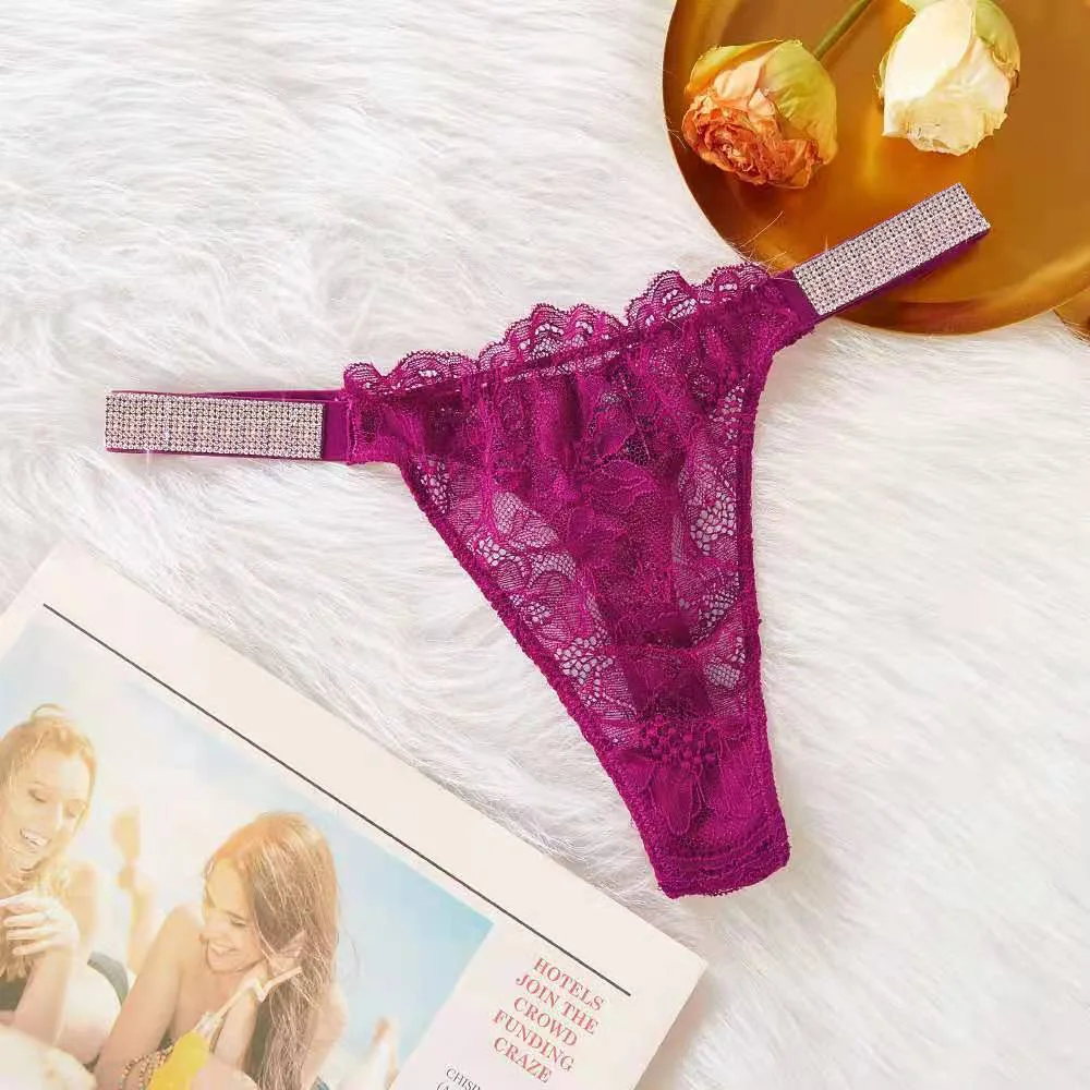 

Sexy lace panties ladies rhinestone T-pants letter panties large size underwear sexy rhinestone low-rise thong girls underwear