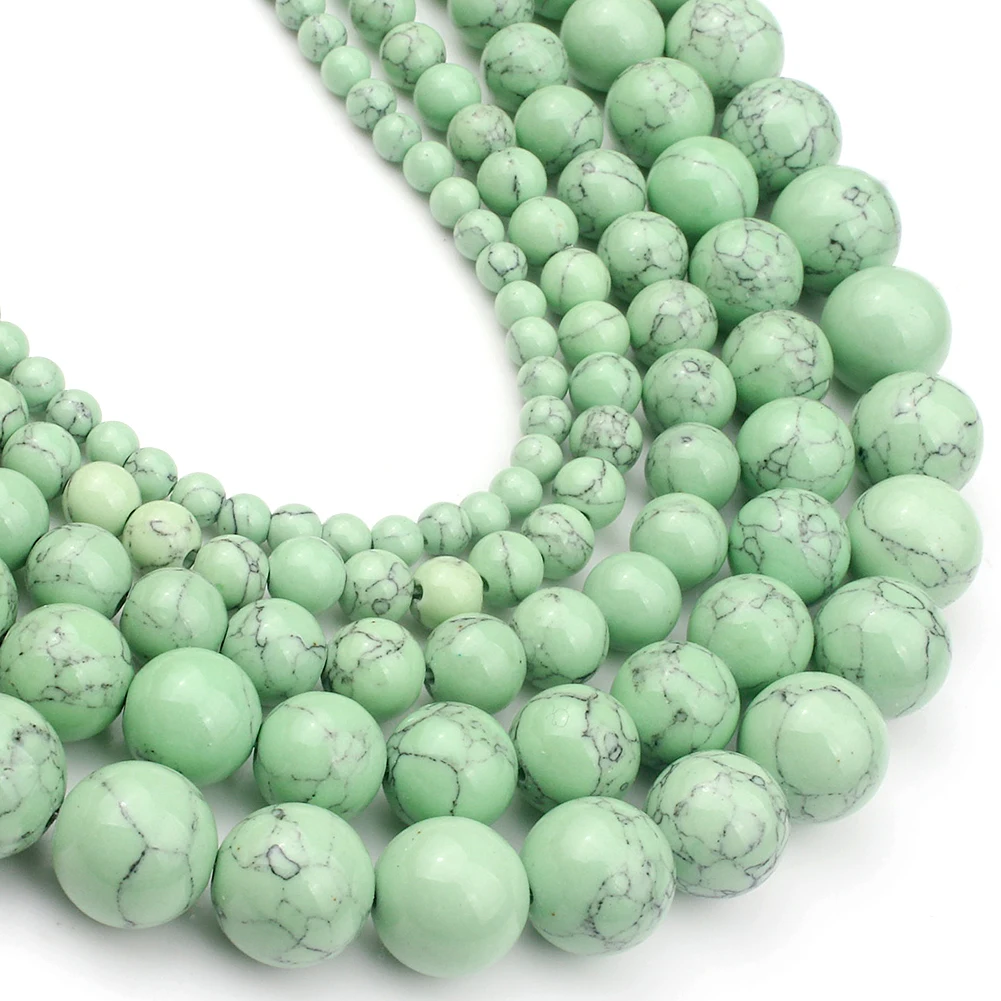 Бусины Из Натурального светло-зеленого камня Howlite бирюзовые для изготовления