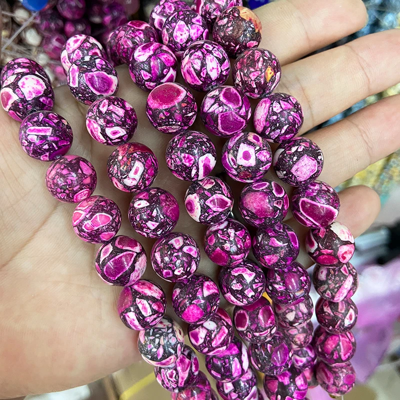 

12MM Natural Stone Magenta Sea Sediment Imperial Jaspers Round Loose Beads For Jewelry Necklace Bracelet Accessories 15“ Strand