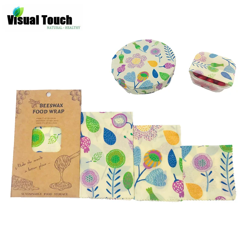 

Visual Touch Flower Beeswax Wraps Natural Zero Waste Plastic Free Food Storage Wrap Wrapper Eco-Friendly Reusable For Home