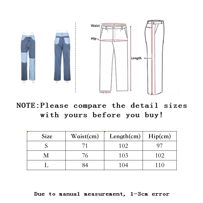 

Zoulv Woman's 2021 High Waist Pocket Straight Boyfriend Classic Fashion Streetwear Pants Female Blue Patchwork Denim Trousers