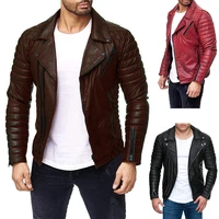winter clothes new fashion solid color casual zipper decoration pu leather jacket jacket men