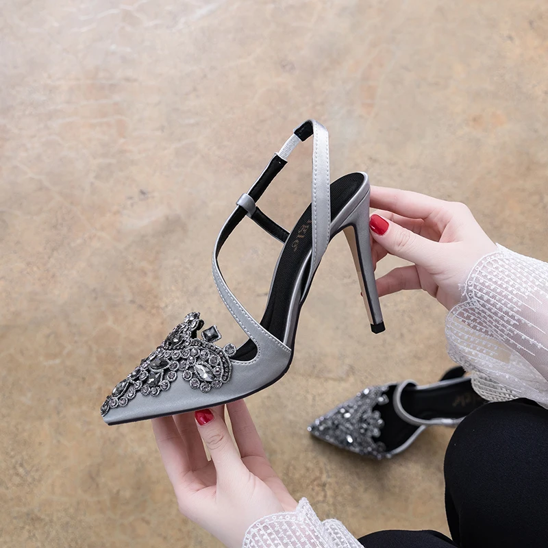 2021 весенние сандалии с острым носком Туфли на шпильках закрытым стразы Женская