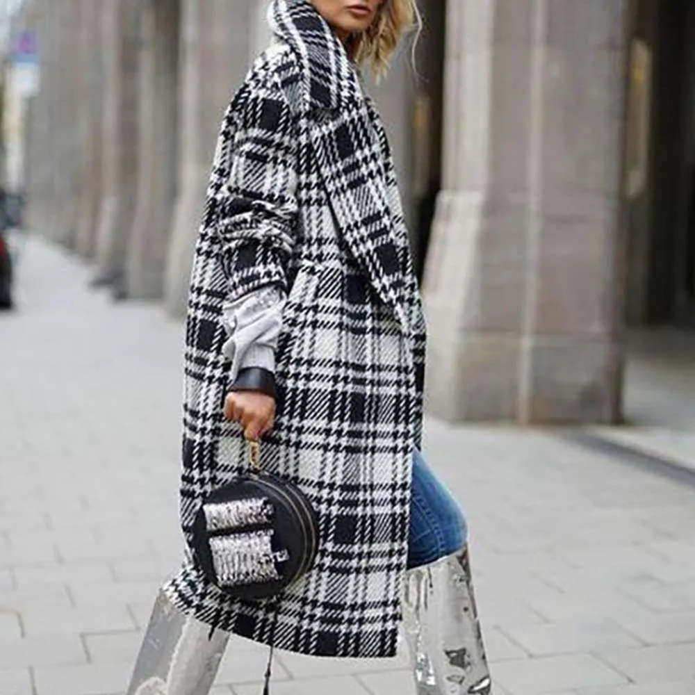 

England Style Women Thin Plaid Long Coat Autumn Oversize Casual Overcoat Vintage OL Fashion Outwear Female Korean Long Coats
