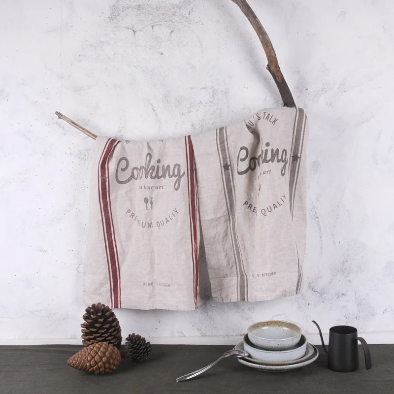 

European Style Linen Simple Color Red/grey Edge Napkin Tea Towel Bread Catty Food Photography Props Home Decor