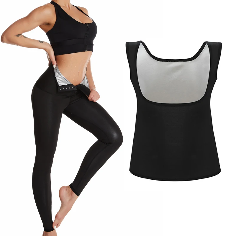 

All Seasons Women Sauna Shirt Waist Trainer Body Shaper Slimming Pants Shapewear Set Fitness Feggings Weight Loss Sweat Suits