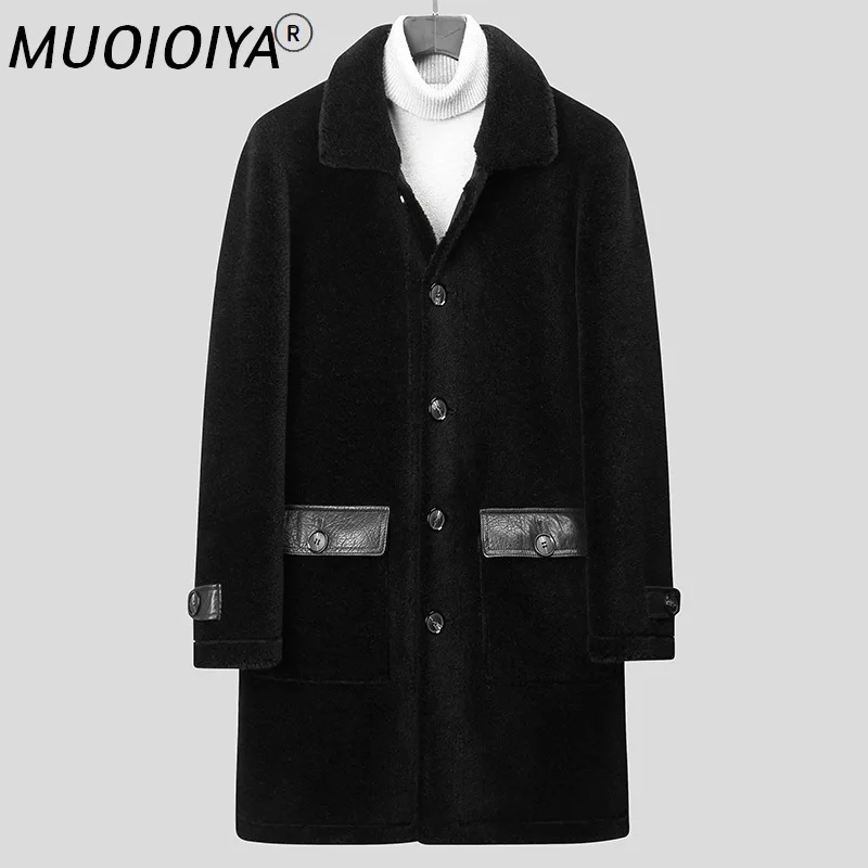 

Мужская шерстяная куртка из овчины, черная длинная куртка из овчины, корейский стиль, Gxy261, зима 100%