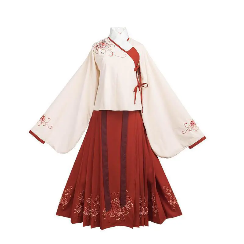 

Традиционное женское платье Hanfu, куртка с вышивкой Furong Moon, юбка с вышивкой другой берег, юбка с красной лошадью в повседневном стиле