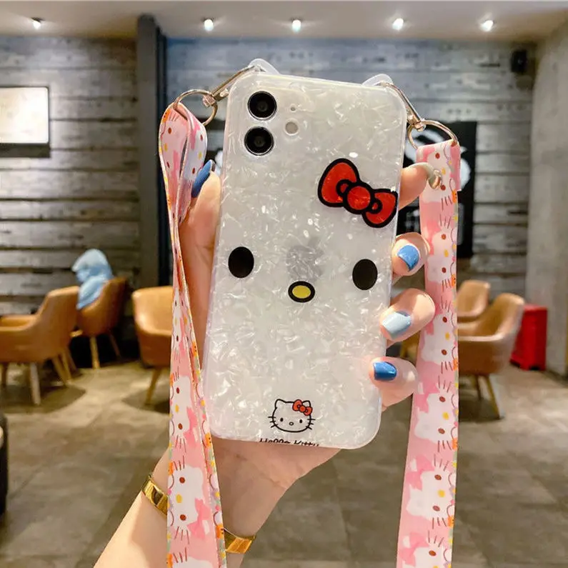 

Hello Kitty case for iPhone 6S/7/8P/X/XR/XS/XSMAX/11/12Pro/12mini Phone marble With lanyard Soft Case Case Cover