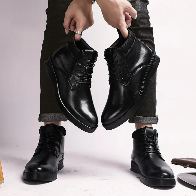 

Winter 2019 Genuine Leather Casual Flat Bottom Men's Cotton Boots High Quality Soft And Comfortable Non-slip Men's Cotton Boots