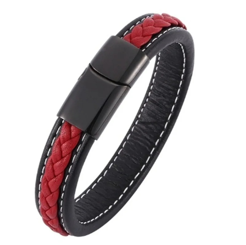 Модные мужские браслеты ювелирные изделия красный плетеный кожаный мужской