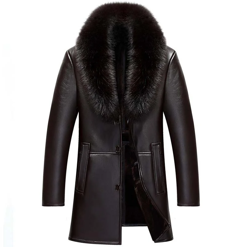 

Мужская куртка 2021 года для мужчин среднего возраста с воротником из лисьего меха длинное плюшевое и толстое пальто зимнее теплое пальто из ...