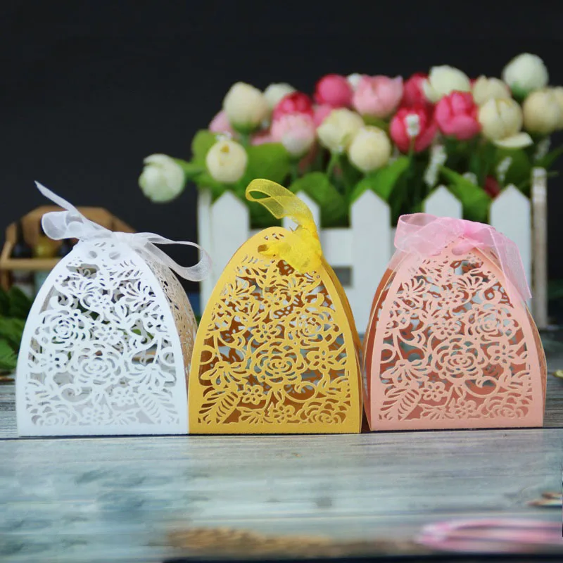 10 шт. коробка для конфет с лазерной резкой свадьбы коробки подарков свадебные