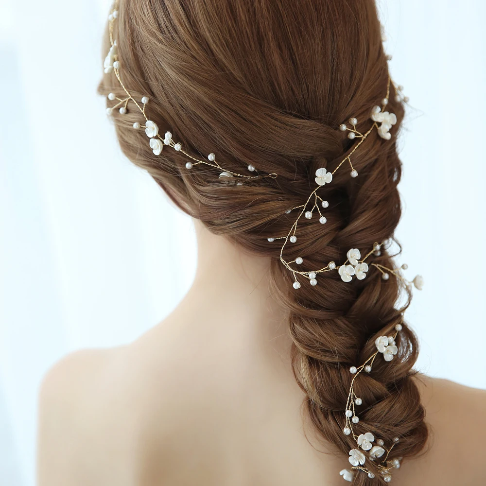 NPASON Pearl Flower Headbands For Women Bride Hair Accessories Light Gond Wedding Headband Ornament | Украшения и аксессуары