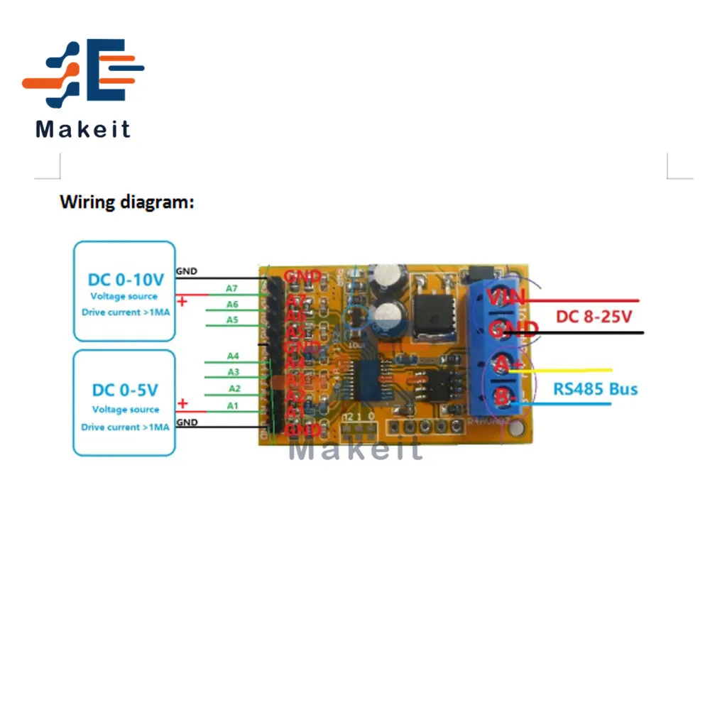 R4AVA07 с протоколом Modbus RTU ptz камеры 7 канал Напряжение аналоговые коллектор модуль