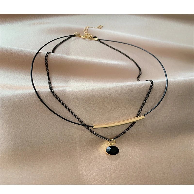 Черное Двухслойное корейское модное женское ожерелье нишевой дизайн чувство Ins