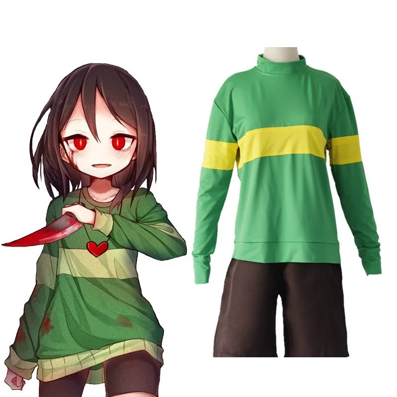 Костюм для косплея из аниме Undertale Frisk рубашка с длинным рукавом шорты ожерелье