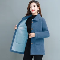 2021 women autumn winter lambswool jacket 2021new female thicken one piece of faux fur overcoat plus size 5xl p008