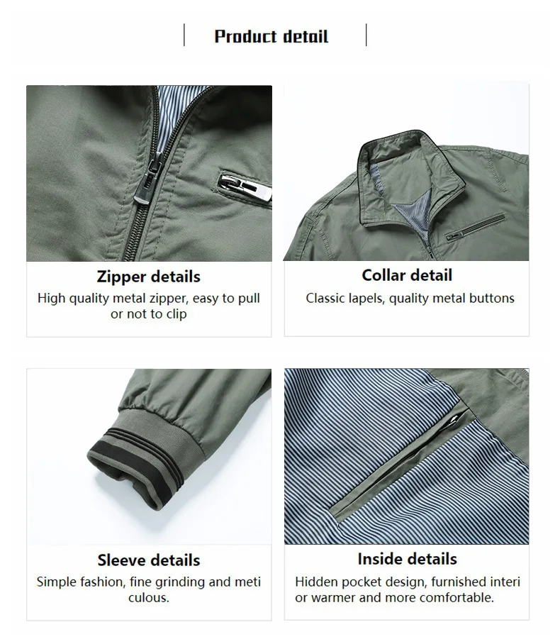 

Men's Bomber Jacket Spring Autumn Windbreaker Coats Mens New Casual Cotton Solid Stand Jacket Male Brand Outerwear Clothing 3XL