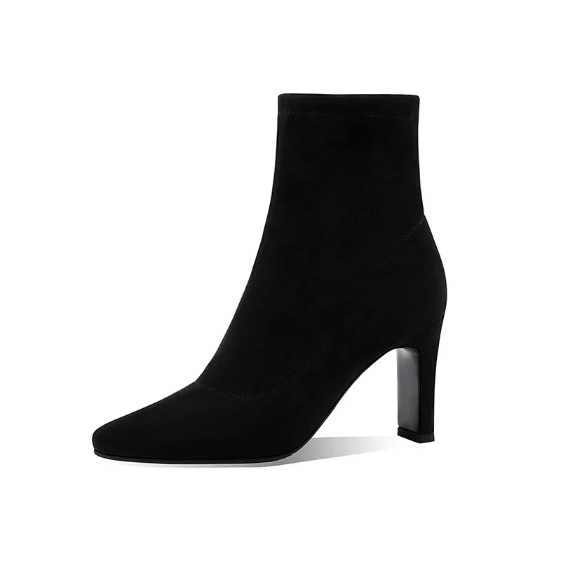 

spring and thin boots 2020 Net red short women's thick heel autumn single boots Plush fashion