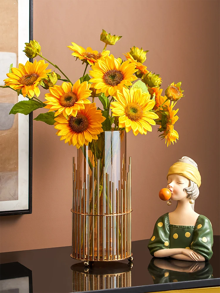 Стеклянная металлическая ваза для домашнего искусства плохая цветов журнальный