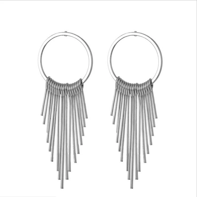

Temperament ladies wild fine jewelry round vertical bar alloy earrings