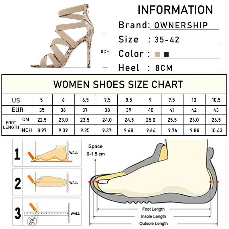 Woman Snake Pattern Sandals Women Cross Elastic Band Pump Women's High Heel Female Peep Toe Zip Shoes Ladies Thin Plus Size | Обувь
