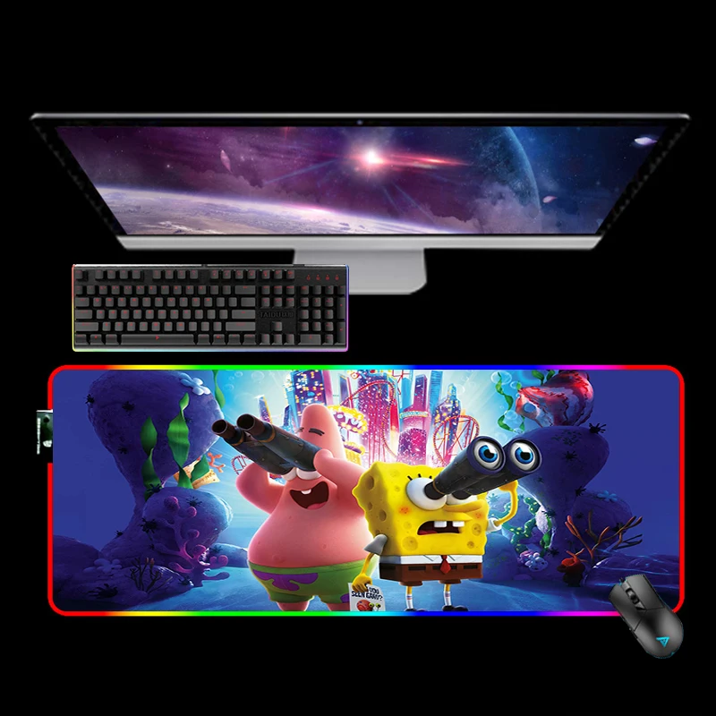 

Funny SpongeBobs Cute RGB XXL Mausepad Anime Mouse Mats Mause Gamer Computer Mouse Pad Kawaii Gaming Accessories Keyboards Pad