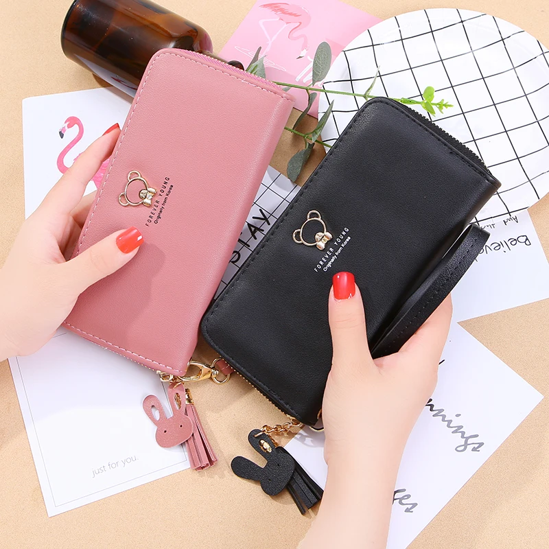 

Lovely Student Coin Purse PU Leather Tassel Wristband Clutch Korean Women`s Wallet Card Holder Zipper Money Clips Purse For Lady