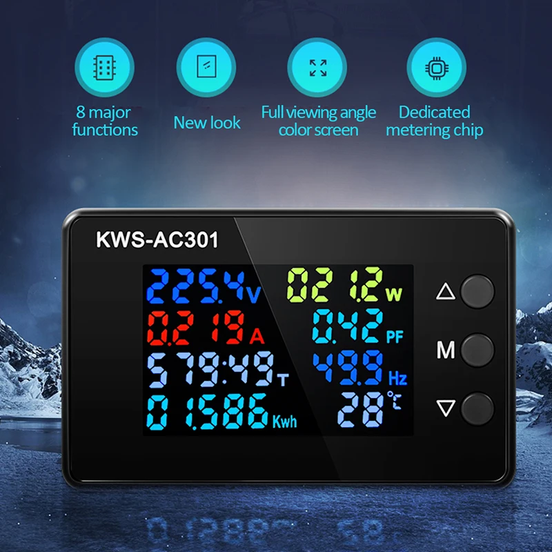 KWS التيار المتناوب 50-301 فولت 20A 100A الفولتميتر الرقمي الطاقة مقياس التيار الكهربائي مقياس الحرارة الحالي أمبير فولت Wattmeter فاحص كاشف