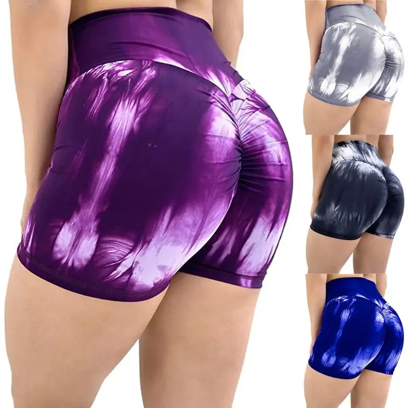 

Womens Tie-Dye Yoga Sport Shorts Ruched Scrunch High Waist Butt Lift Hot Pants