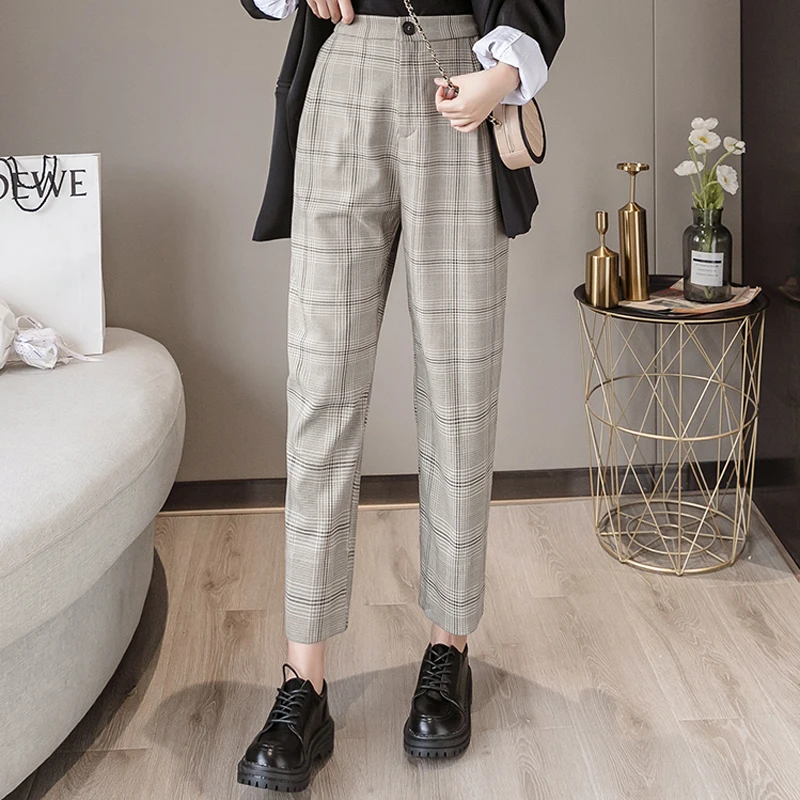 Женские осенние зимние клетчатые прямые брюки женские повседневные шикарные