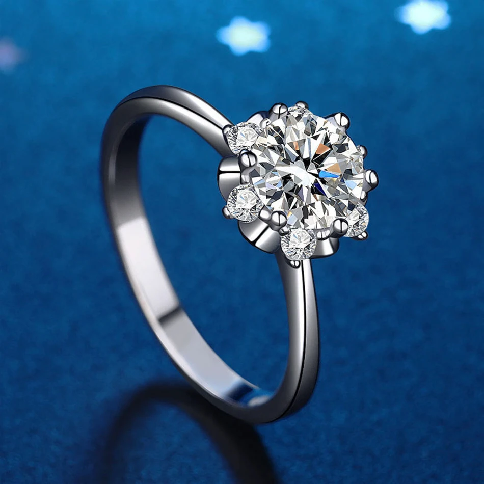 

Genuine D Color 1ct Moissanite Flower Shape 925 Sterling Silver Ring Woman Wedding Jewelry GRA Certificate Guarantee