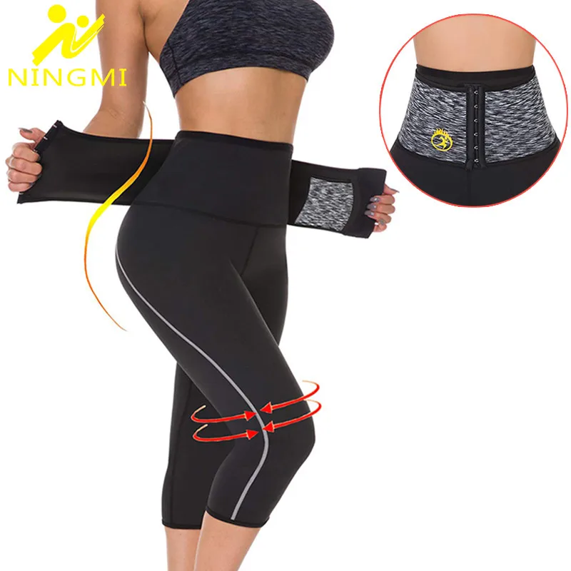 

NINGMI Sport Pant Women Neoprene Sauna Body Shaper Slimming Waist Trainer Tummy Control Panties Short Leggings with Phone Pocket