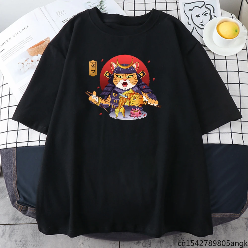 

Ukiyoe Cat Print Woman T Shirt Oversized Summer Short Sleeve Tops Female Fashion Clothes Hip Hop O Neck Loose Streetewear