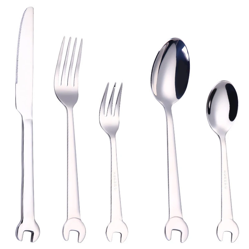 

Fork Knife Creative Durable Gadjet High Quality Kitchen Tool 1PC Stainless Steel Wrench Shape Strring Spoon Food Steak Supplies
