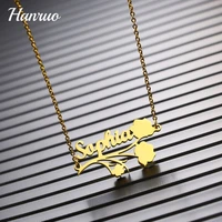 personalized rose flower pendant necklace custom name letter nameplate necklaces stainless steel charm choker jewelry lover gift