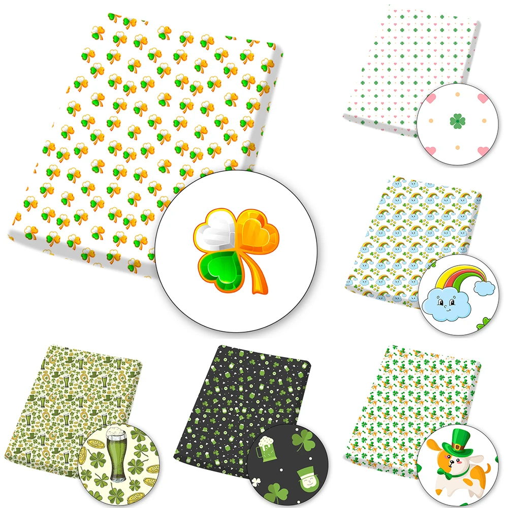 

St Patrick's Day Polyester Cotton Fabric Clover Printed Cotton Fabric Sewing Home Textiles DIY Handicraft Supplies 45*145cm