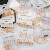 vintage geometric big gold metal earrings set for women punk pearl hoop dangle drop earrings 2021 trend set of earriggss jewelry