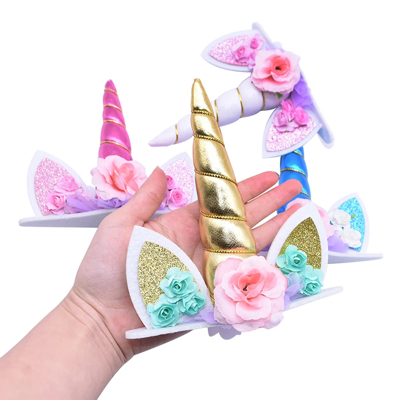 

15cm Kids Birthday Party Decoration Unicorn Horns Cake topper Cake Accessories Girls Daughter Unicornio Party Favors Gift