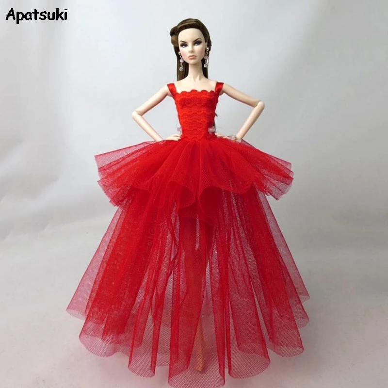 Красный костюм Одежда для куклы Барби платье Vestidoes многослойное праздничное