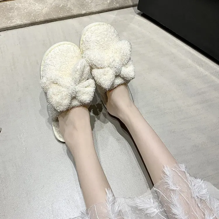 Household Solid Color Cotton Slippers Ladies Autumn and Winter Comfortable Slippers Furry Slippers Women Fashion Women's Shoes