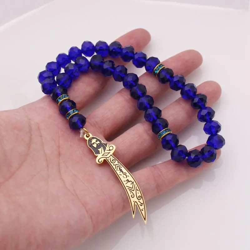Islam Zulfiqar Sword of Imam Ali Turkish Prayer 33 blue beads tasbih bracelets Tasbih Rosary