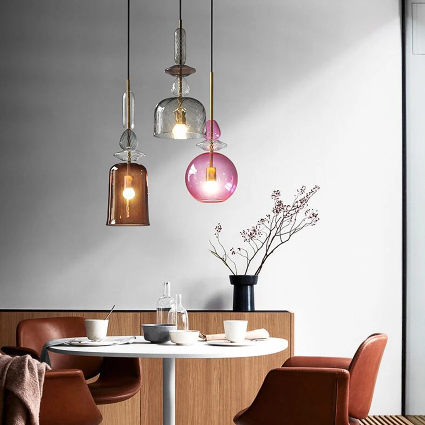 

Modern Stained Glass Pendant Lights Led Candy Pendant Lamp Dining Room Cafe Bar Bedroom Light Fixtures Decor Luminaire Lighting